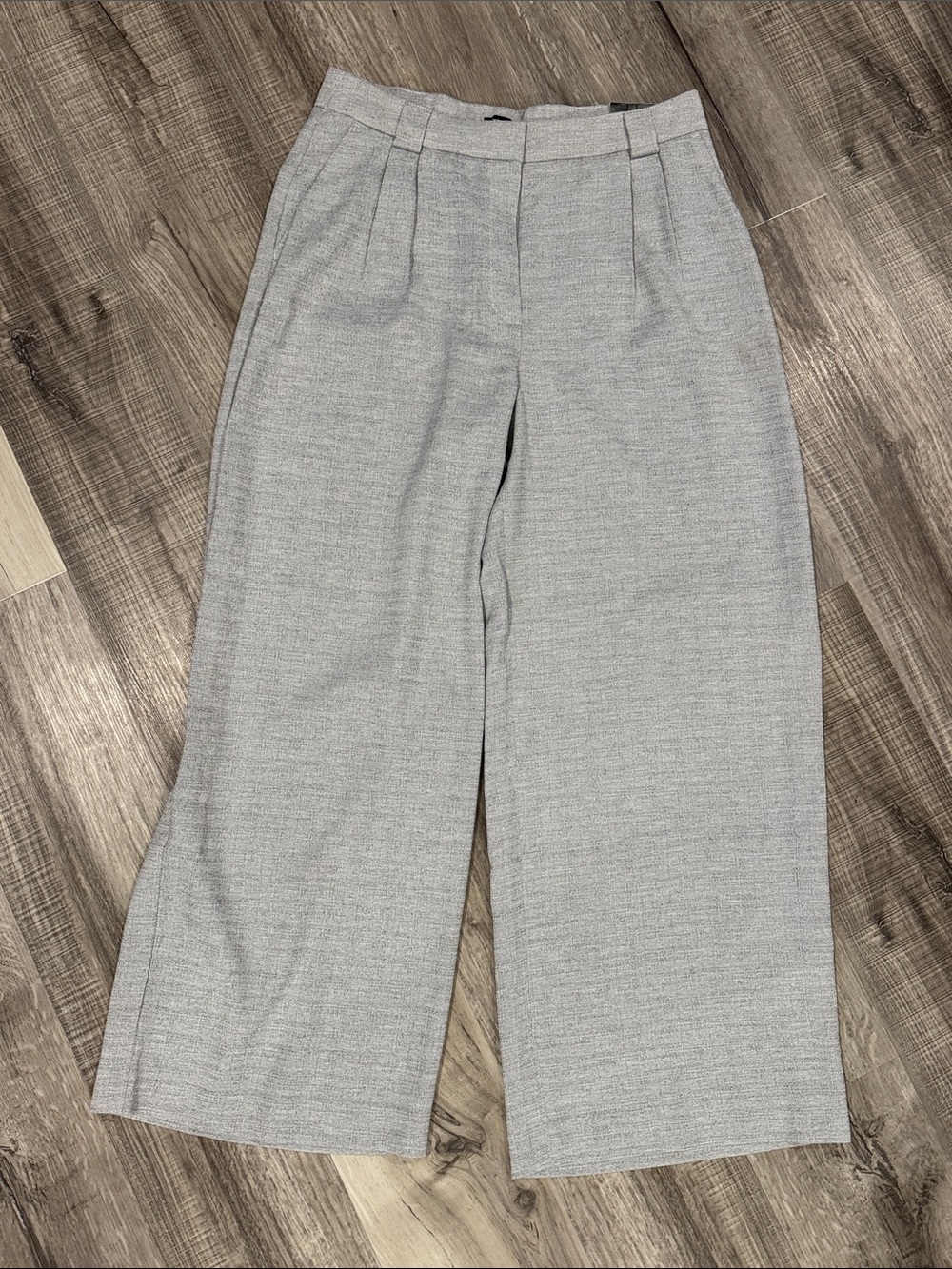 Express Light Gray Wide-Leg Pleated Trousers